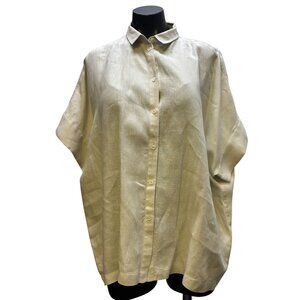 Lafayette 148  Linen Blouse Tan XL Button-Down Relaxed Fit